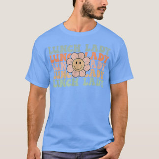 Retro Groovy Blommigt Lunch Dam Back to school Fun T Shirt
