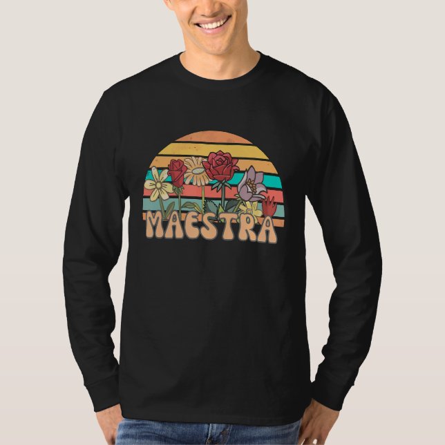 Retro Groovy Blommigt Maestra Spanska lärare Tillb T Shirt (Framsida)