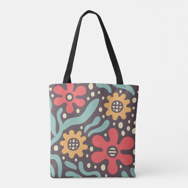 Retro Groovy Blommigt Tote Tygkasse (Baksida)