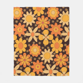 Retro Groovy Blommönster Gult och Orange Fleecefilt