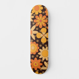 Retro Groovy Blommönster Gult och Orange Mini Skateboard Bräda 18,5 Cm