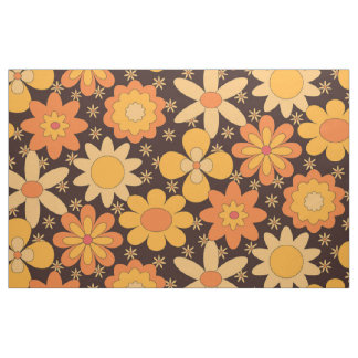 Retro Groovy Blommönster Gult och Orange Tyg