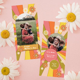 Retro Groovy Blommor Mors Dags Foto Kort