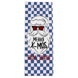 Retro Groovy Blue Checkered Santa Claus Christmas