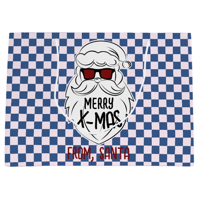 Retro Groovy Blue Checkered Santa Claus Christmas  (Framsidan)