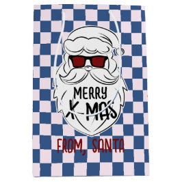 Retro Groovy Blue Checkered Santa Claus Christmas