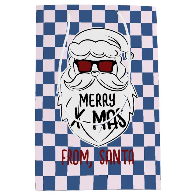 Retro Groovy Blue Checkered Santa Claus Christmas  (Framsidan)