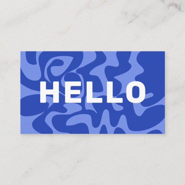 Retro Groovy Blue White Squiggles Hej Visitkort (Framsida)