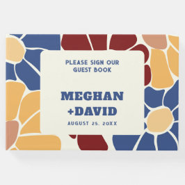 Retro Groovy Boho Chic Blommig Bröllop Gästböcker