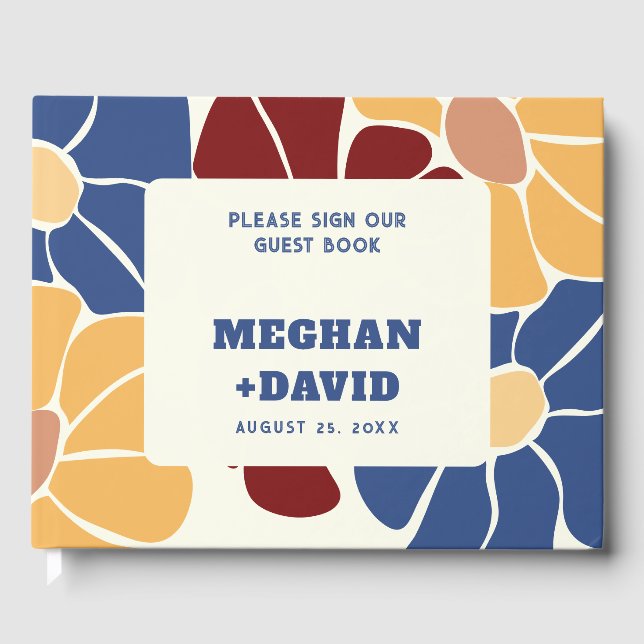 Retro Groovy Boho Chic Blommig Bröllop Gästböcker (Framsida)