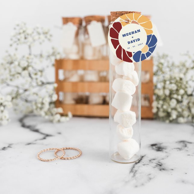 Retro Groovy Boho Chic Blommig Bröllop Gåvor Etiketter (Retro Groovy Boho Chic Floral Wedding Favor Tags)