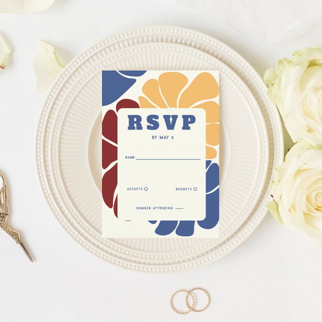 Retro Groovy Boho Chic Blommigt Bröllop OSA Kort (Retro Groovy Boho Chic Floral Wedding RSVP Card)