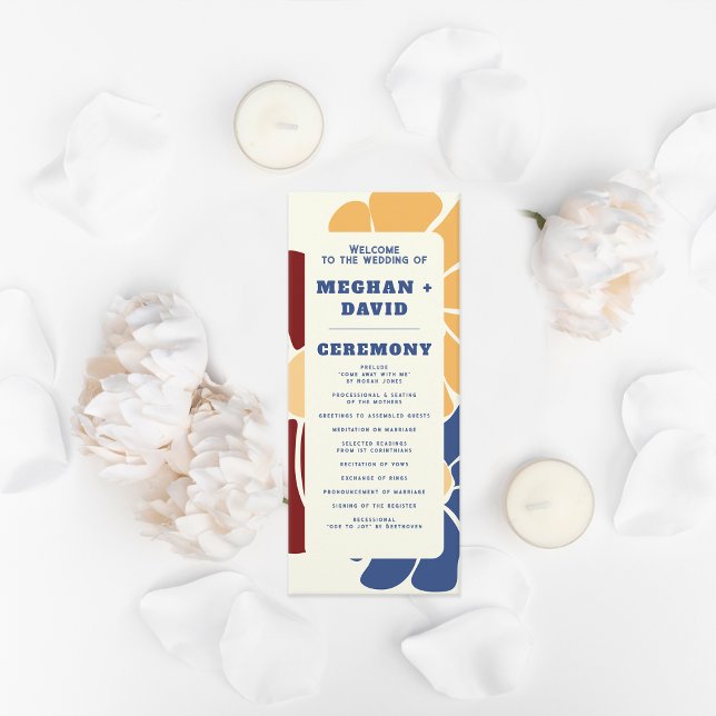 Retro Groovy Boho Chic Blommigt Bröllop Program (Retro Groovy Boho Chic Floral Wedding Program)