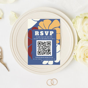Retro Groovy Boho Chic Blommigt Bröllop QR CODE OSA Kort
