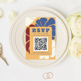 Retro Groovy Boho Chic Blommigt Bröllop QR CODE OSA Kort