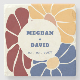 Retro Groovy Boho Chic Blommigt Bröllop Stenunderlägg