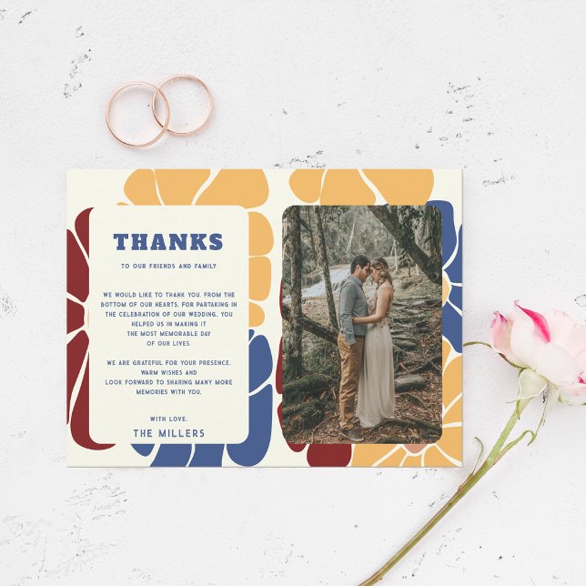 Retro Groovy Boho Chic Blommigt Bröllop Tack Kort (Retro Groovy Boho Chic Floral Wedding Thank You Card)