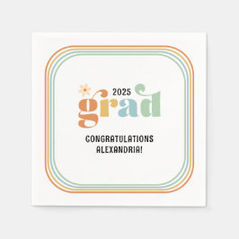 Retro Groovy Boho Daisy 2025 Grad Party Pappersservett