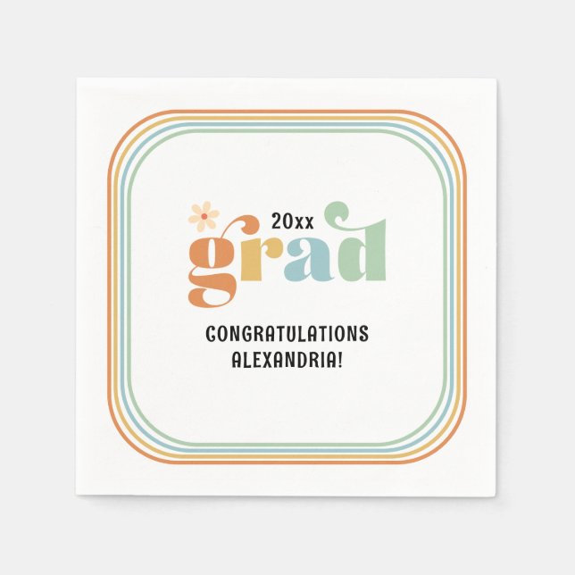Retro Groovy Boho Daisy 2025 Grad Party Pappersservett (Framsidan)