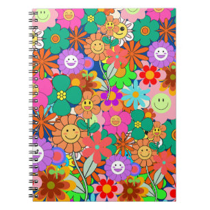 Retro Groovy Boho Hippie Flowers Anteckningsbok