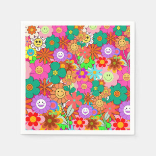 Retro Groovy Boho Hippie Flowers Pappersservett