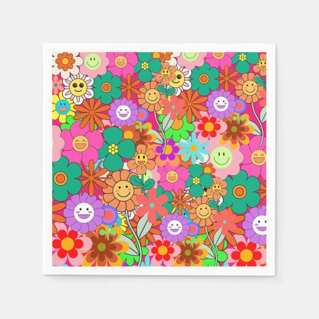 Retro Groovy Boho Hippie Flowers Pappersservett (Framsidan)