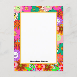 Retro Groovy Boho Hippie Flowers Planner Vykort