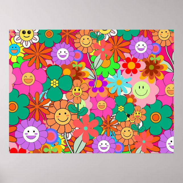Retro Groovy Boho Hippie Flowers Poster (Framsidan)