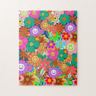 Retro Groovy Boho Hippie Flowers Pussel