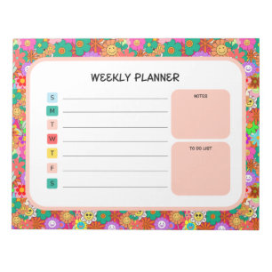 Retro Groovy Boho Hippie Flowers Weekly Planner Anteckningsblock