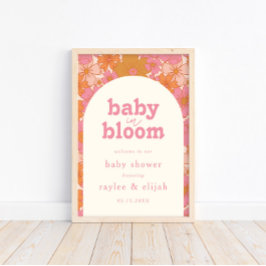 Retro Groovy Boho Rosa Baby in Bloom Välkomsttecke Poster