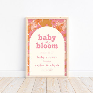 Retro Groovy Boho Rosa Baby in Bloom Välkomsttecke Poster