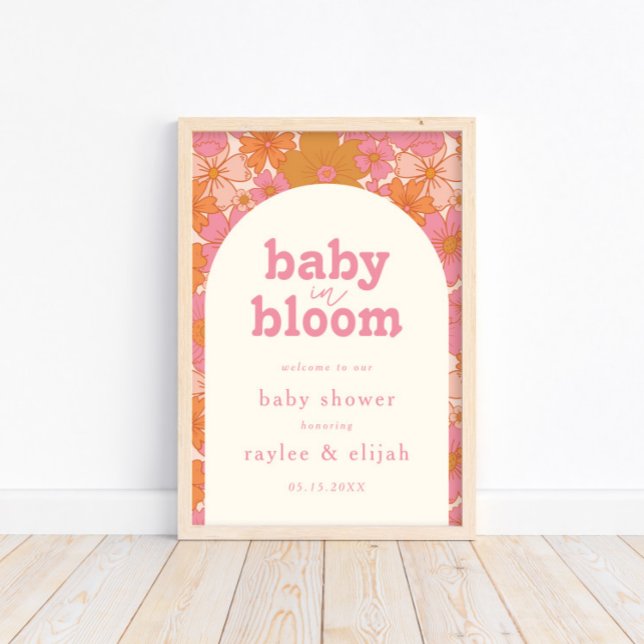 Retro Groovy Boho Rosa Baby in Bloom Välkomsttecke Poster (Skapare uppladdad)
