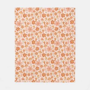 Retro Groovy Boho Rosa Orange Disco Mushroom Fleecefilt