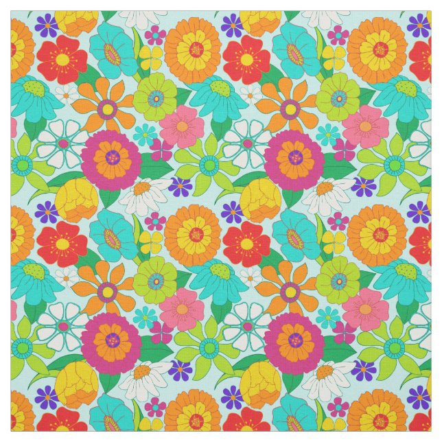 Retro Groovy Bold Hippie Flowers Mönster Tyg (Provkarta)