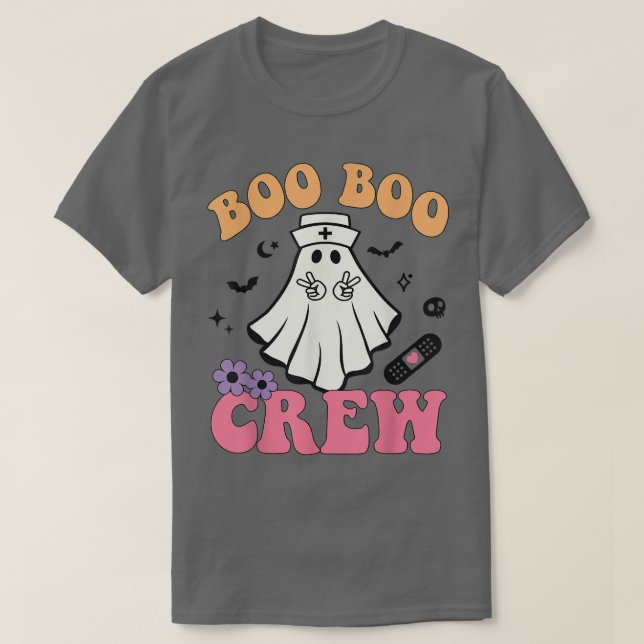 Retro Groovy Boo Crew Halloween Blommigt Ghost B T Shirt (Design framsida)