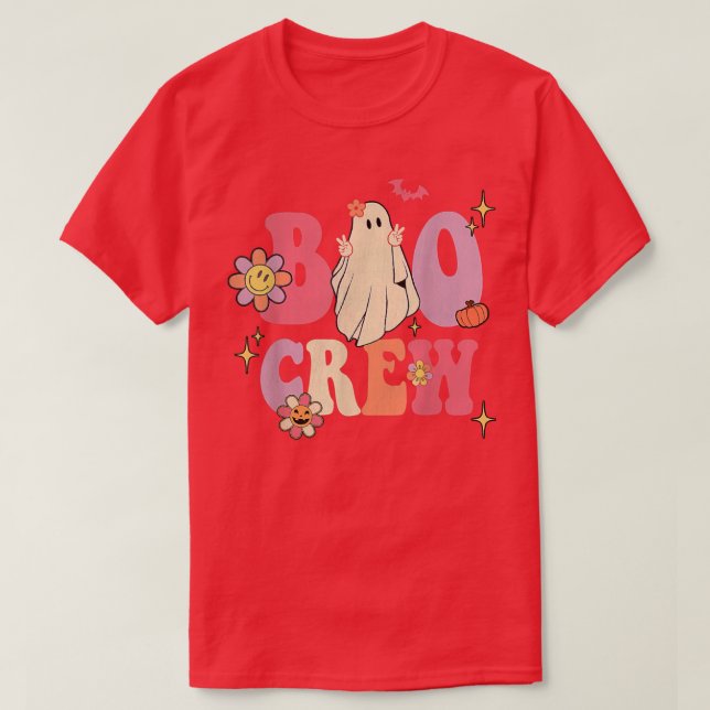 Retro Groovy Boo Crew Halloween Hippie Blommigt Gh T Shirt (Design framsida)