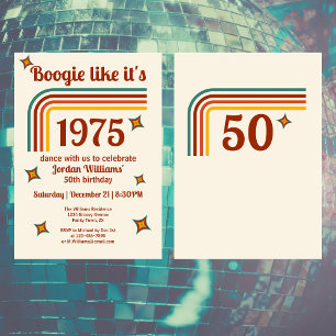 Retro Groovy Boogie Simple Dance 50:e födelsedagen Inbjudningar