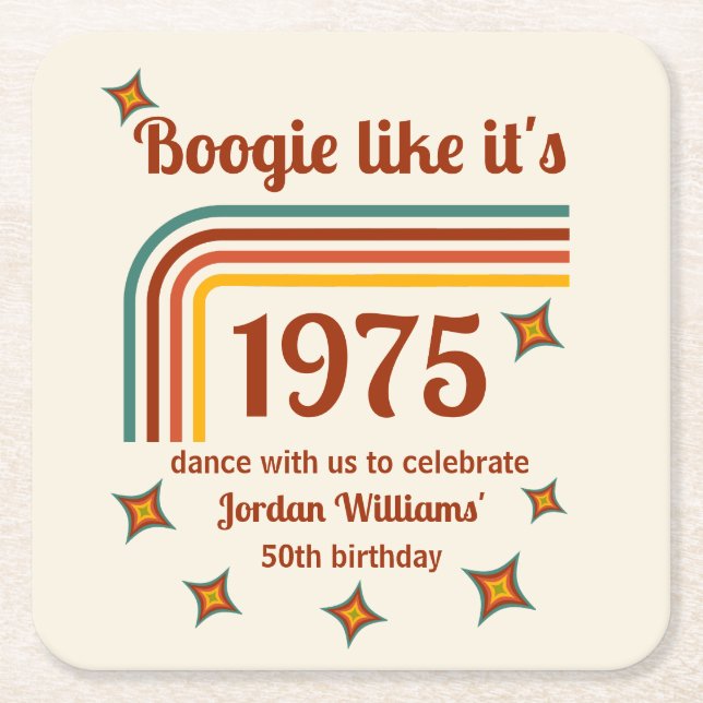 Retro Groovy Boogie Simple Dance 50:e födelsedagen Underlägg Papper Kvadrat (Framsidan)