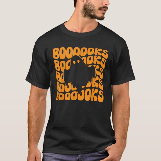 Retro Groovy Boooks Ghost Reading Librarian Reader T Shirt (Framsida)