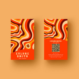 Retro Groovy Bright-Orange QR-kod fet Boho Visitkort