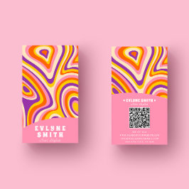 Retro Groovy Bright Rosa QR-kod, fyrkantig boho un Visitkort