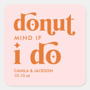 Retro Groovy Bröllop Donut Wedding Favor Fyrkantigt Klistermärke
