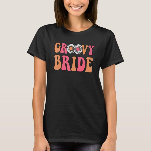 Retro Groovy Brud Spenarbröllopsfest Boho Bröllops T Shirt (Framsida)