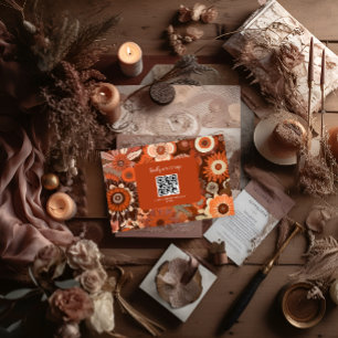 Retro Groovy burn orange blommigt bröllop OSA Kort