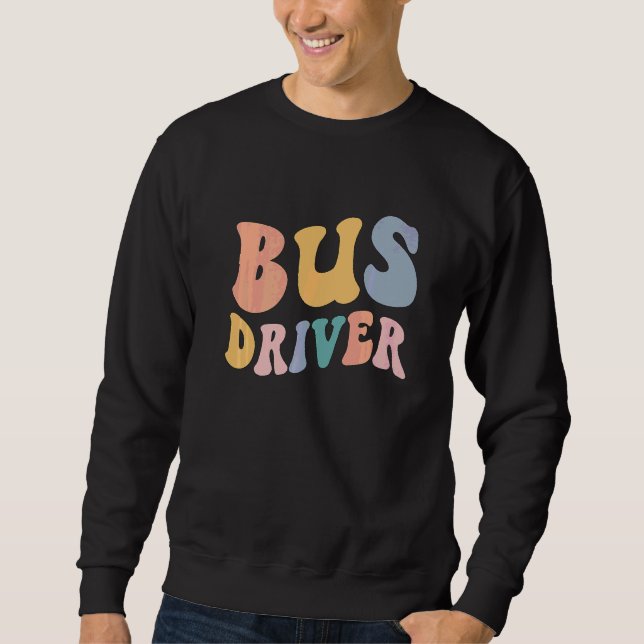 Retro Groovy Buss Squad Tillbaka Till Skolan Bussf Lång Ärmad Tröja (Framsida)