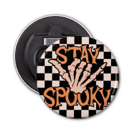 Retro Groovy Checkated Stop Spooky Halloween Flasköppnare