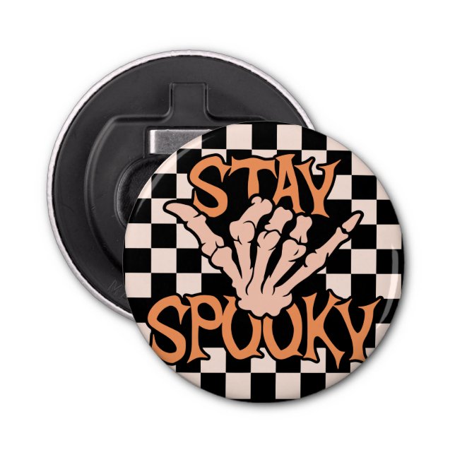 Retro Groovy Checkated Stop Spooky Halloween Flasköppnare (Framsidan)