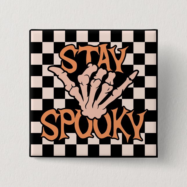 Retro Groovy Checkated Stop Spooky Halloween Knapp (Framsida)