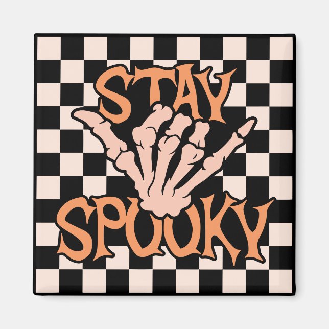 Retro Groovy Checkated Stop Spooky Halloween Magnet (Framsidan)